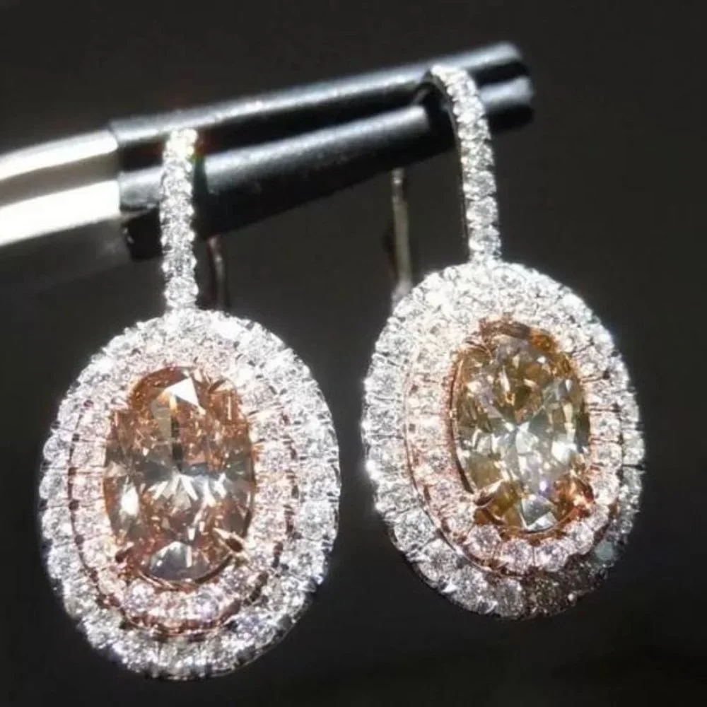 NEW 18K Rose Gold Oval Morganite Halo Earrings, beautiful Earrings,cute Earrings - Picture 4 of 4